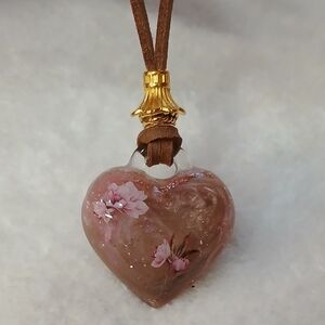 Handcrafted Pink Heart Pendant Necklace with Floral Detail